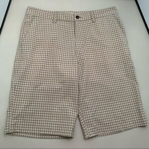 Adidas Tan Brown Plaid Check Mens Flat Front Golf Shorts Size 32